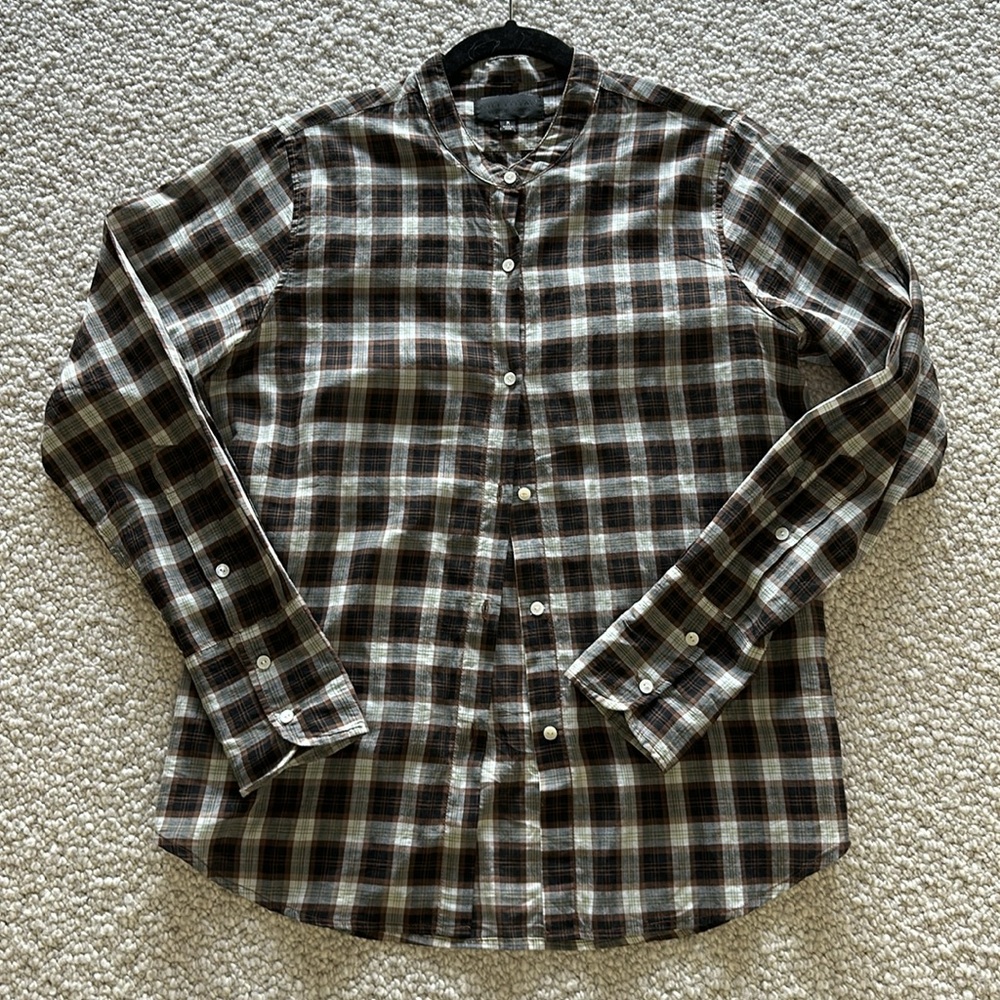 Nili Lotan  cotton check woven with mandarin collar